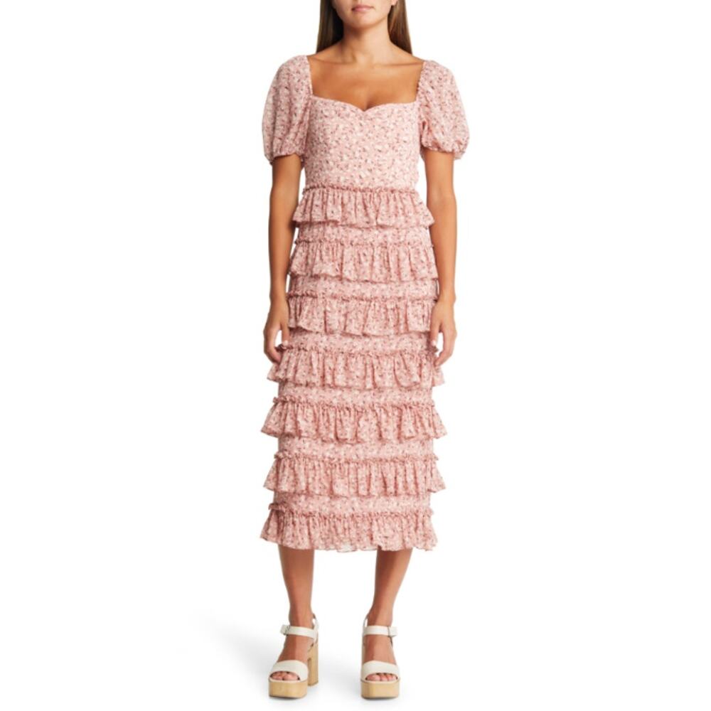WAYF The Franki Tiered Maxi Dress XL Pink Floral Ruffle Summer Feminine